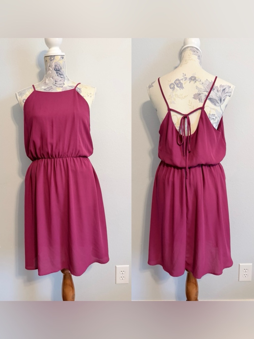 LUSH Magenta Strappy Tie Back Dress Size Large Summer Minimalist
